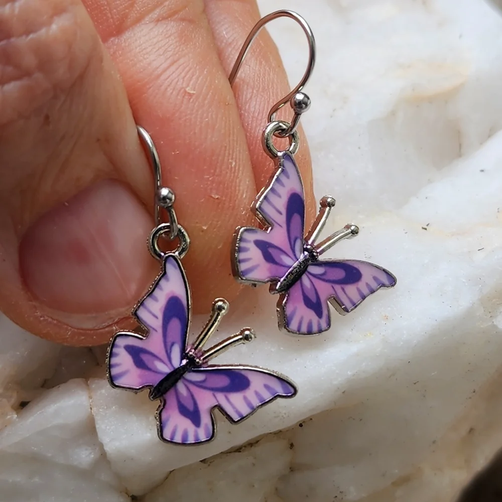 ❤️ Macy's Jewelry Purple Little Butterfly Designer Minimalist Earrings